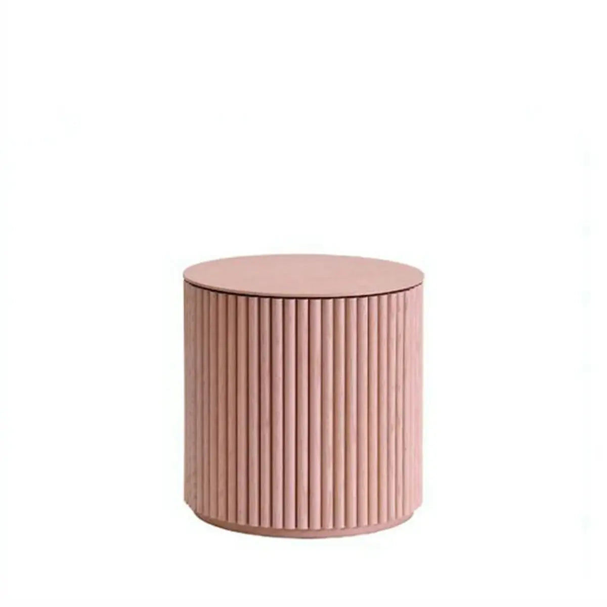Light Brown Pine Wood Drum Base Coffee Table — Pink