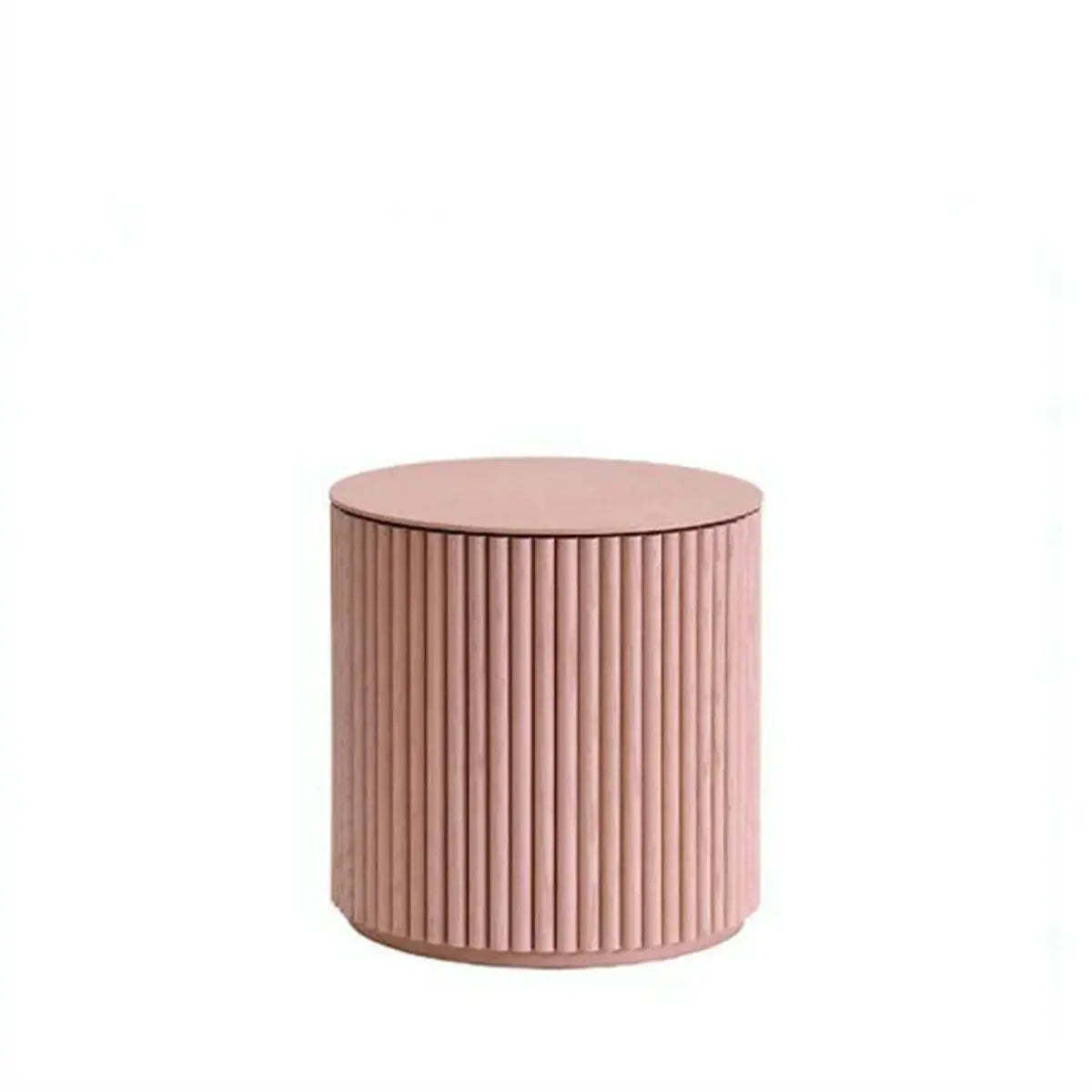 Light Brown Pine Wood Drum Base Coffee Table — Pink