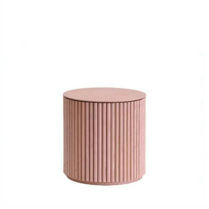 Light Brown Pine Wood Drum Base Coffee Table — Pink