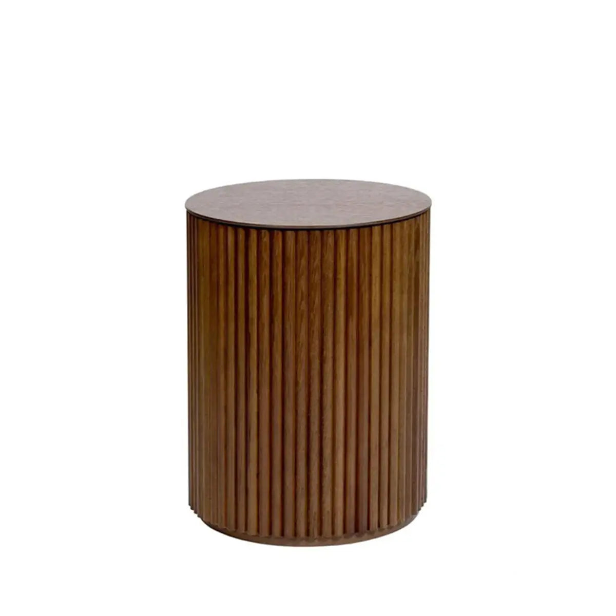 Light Brown Pine Wood Drum Base Coffee Table — Natural