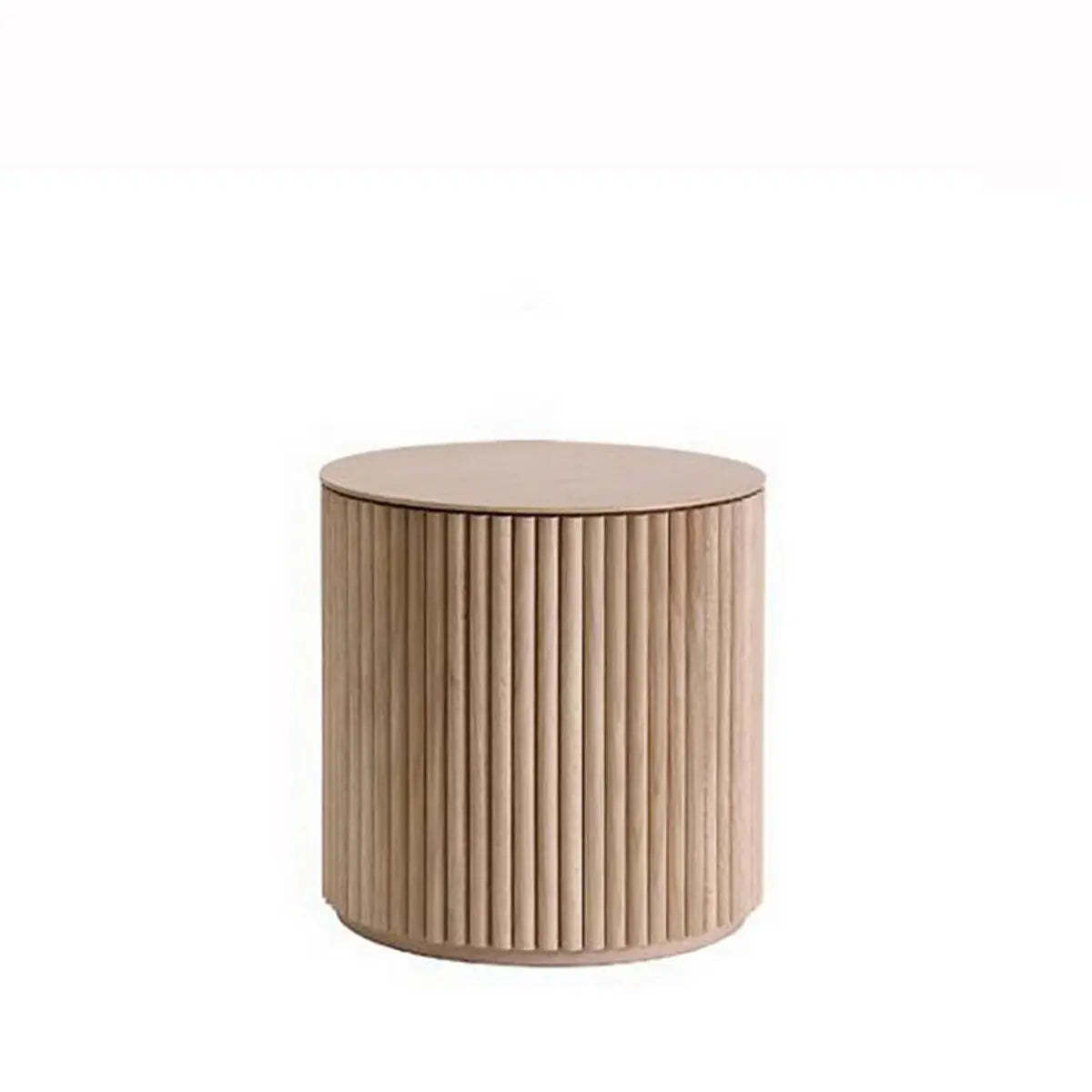 Light Brown Pine Wood Drum Base Coffee Table — Natural