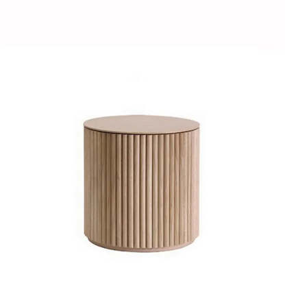 Light Brown Pine Wood Drum Base Coffee Table — Natural