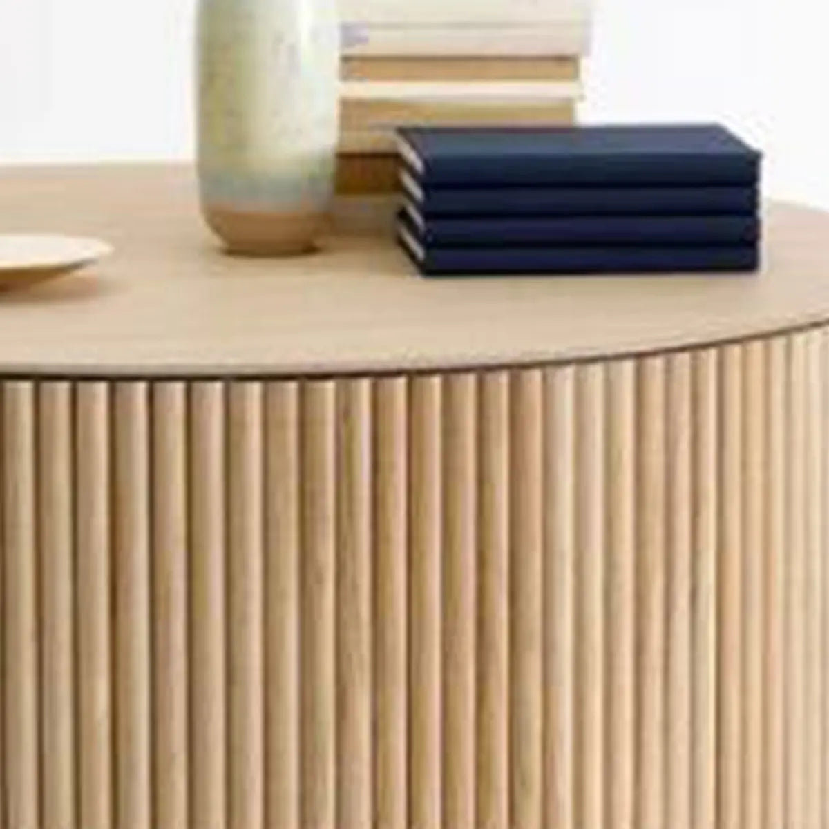 Light Brown Pine Wood Drum Base Coffee Table — Light Brown