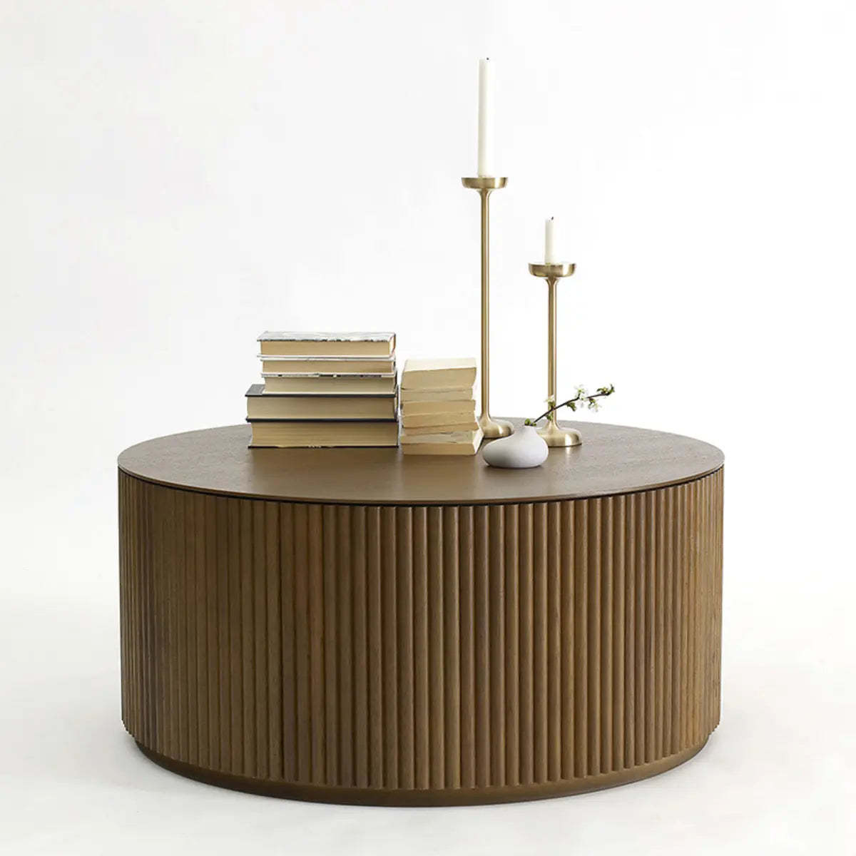 Lighom modern pine drum wood coffee tables — 24" L x 24" W x 15" H / Light Brown