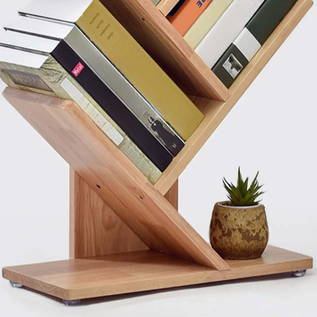 Light Brown Tree-Shaped Rubberwood Bookcase
