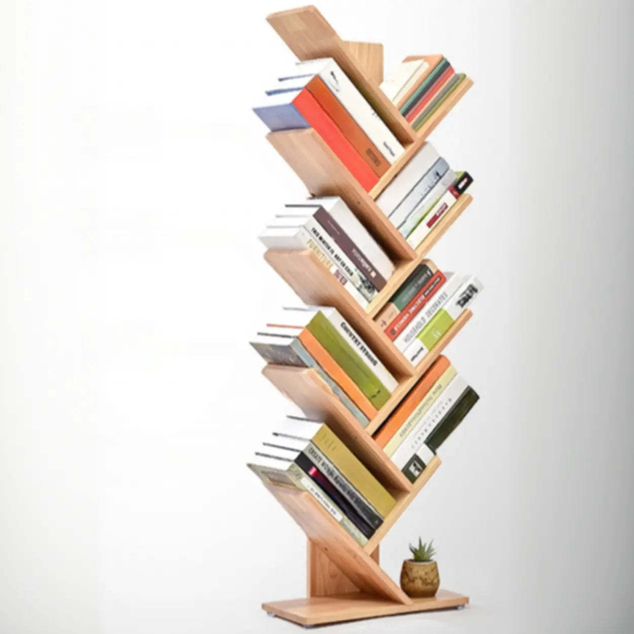 Light Brown Tree-Shaped Rubberwood Bookcase