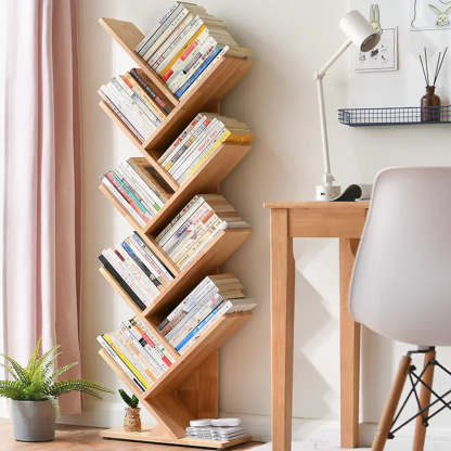 Light Brown Tree-Shaped Rubberwood Bookcase — Walnut