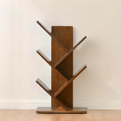 Light Brown Tree-Shaped Rubberwood Bookcase — Natural Finish