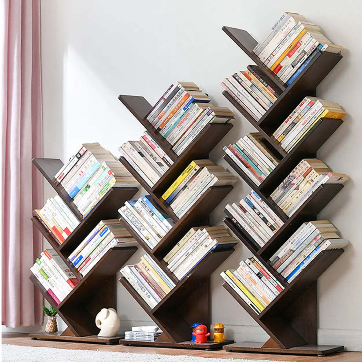 Light Brown Tree-Shaped Rubberwood Bookcase — Walnut