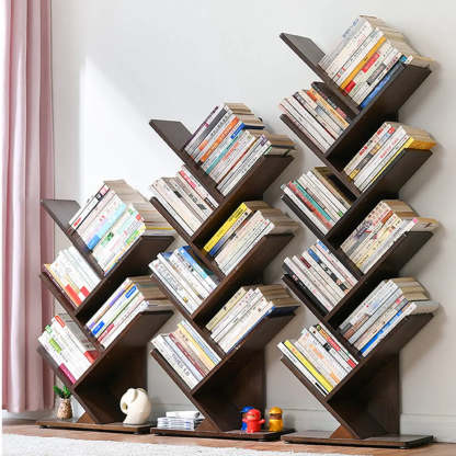 Light Brown Tree-Shaped Rubberwood Bookcase — Walnut