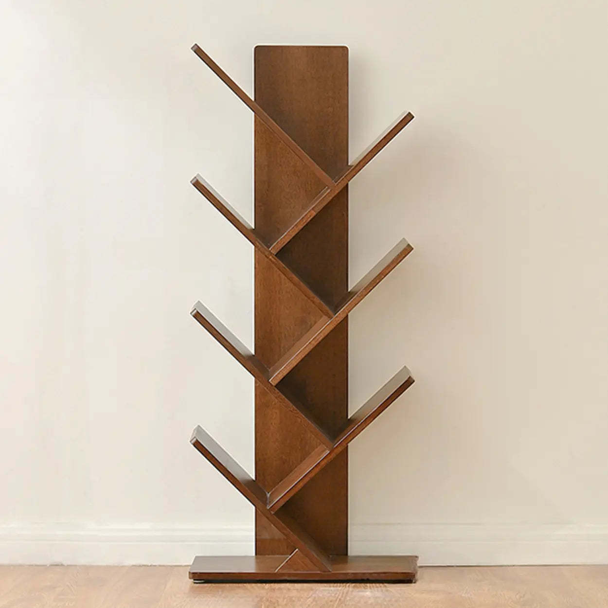 Brown wood fabric linen rubberwood tree-shaped bookcases - modern