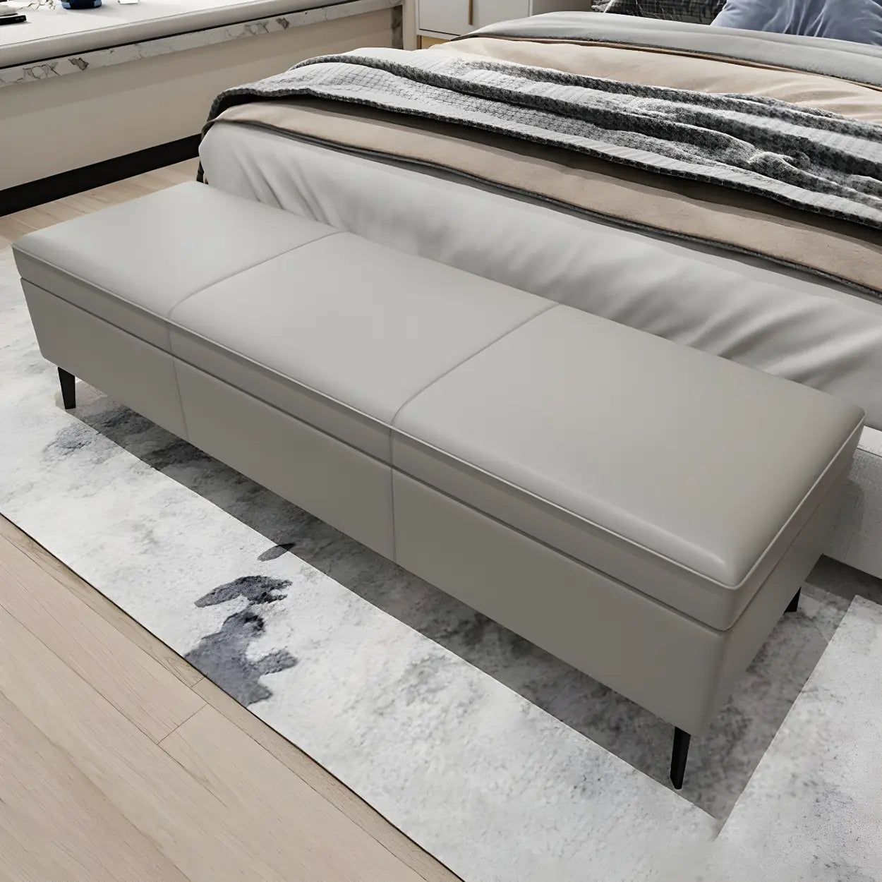 Light Gray Faux Leather Flip-Top Storage Bench