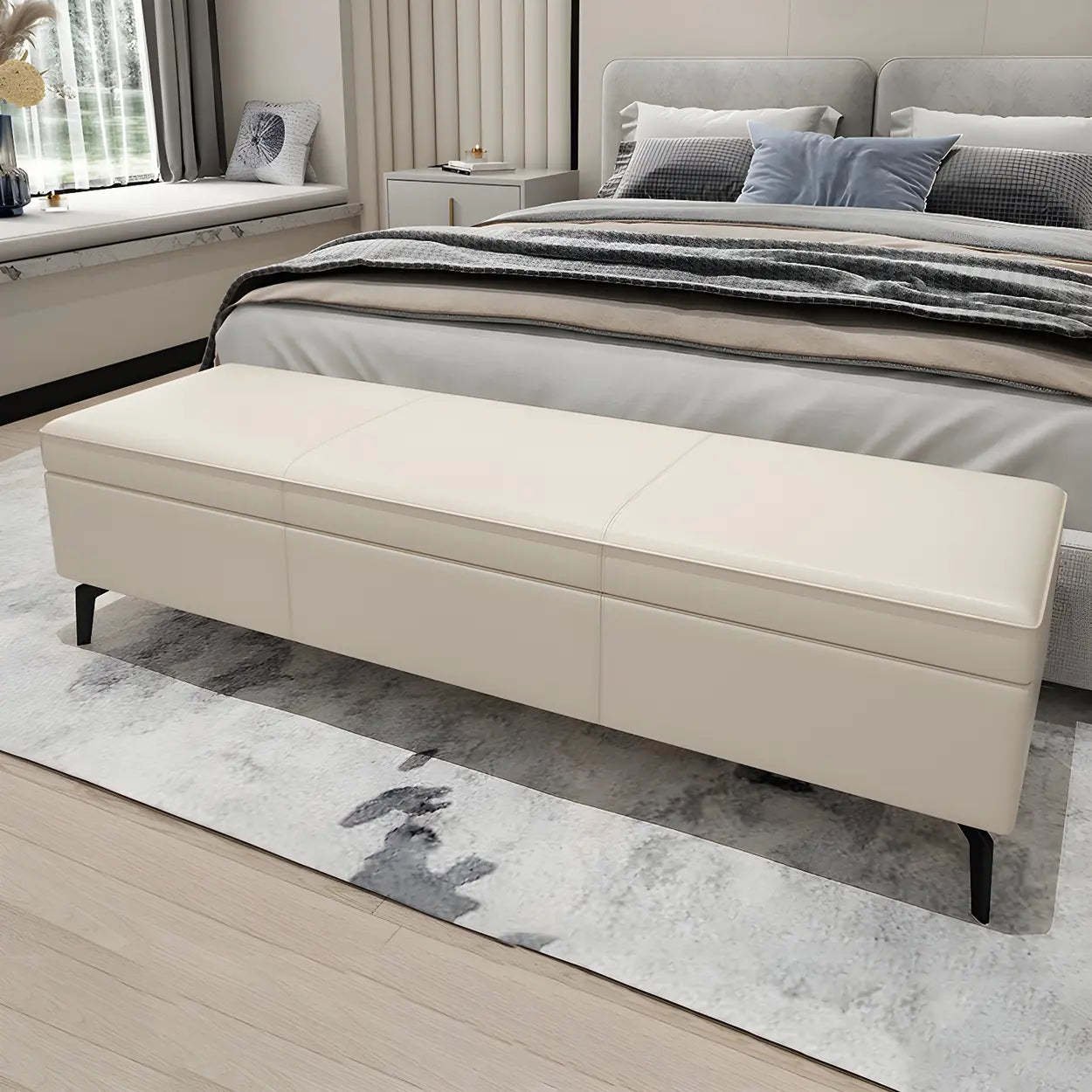 Light Gray Faux Leather Flip-Top Storage Bench — Orange
