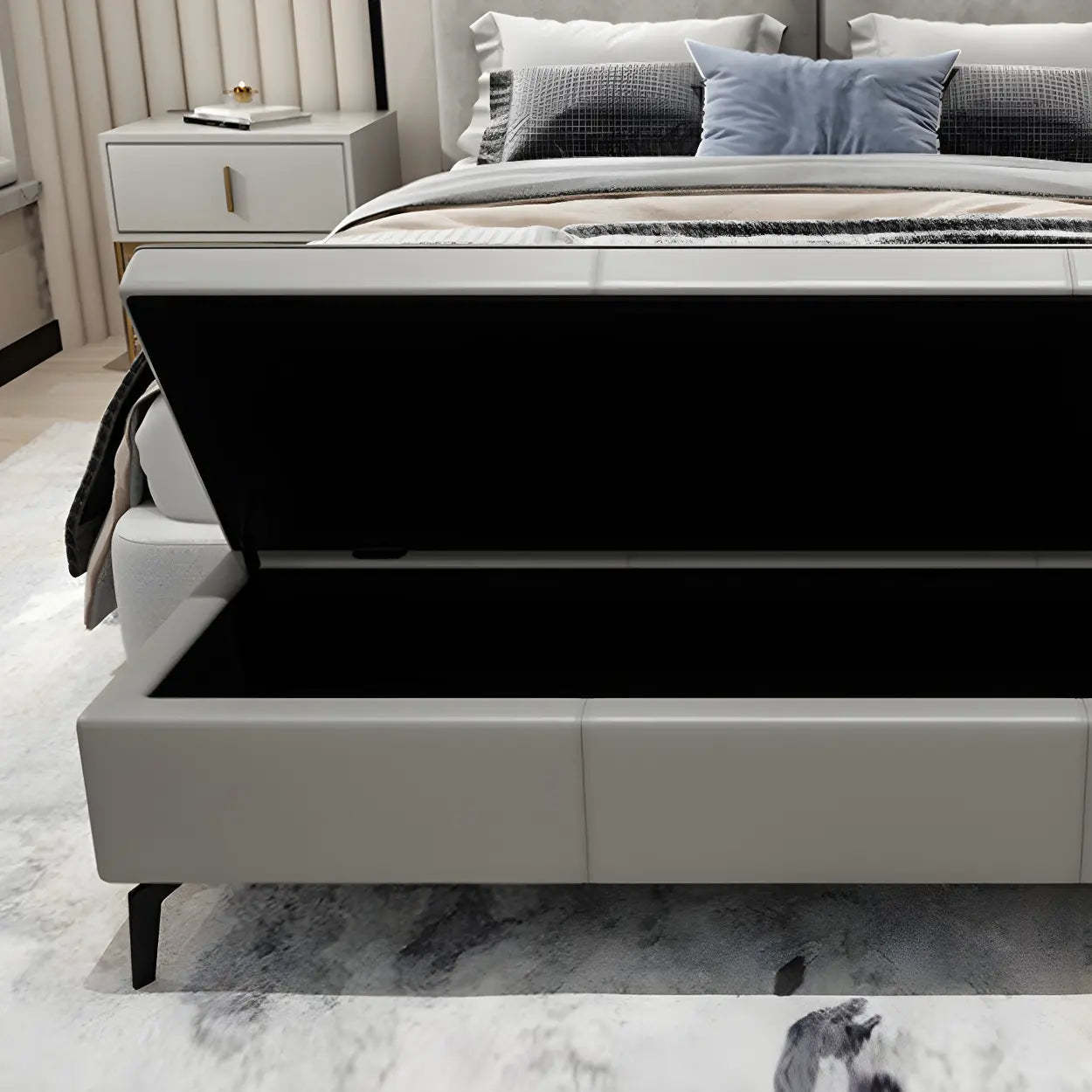 Light Gray Faux Leather Flip-Top Storage Bench — Dark Gray