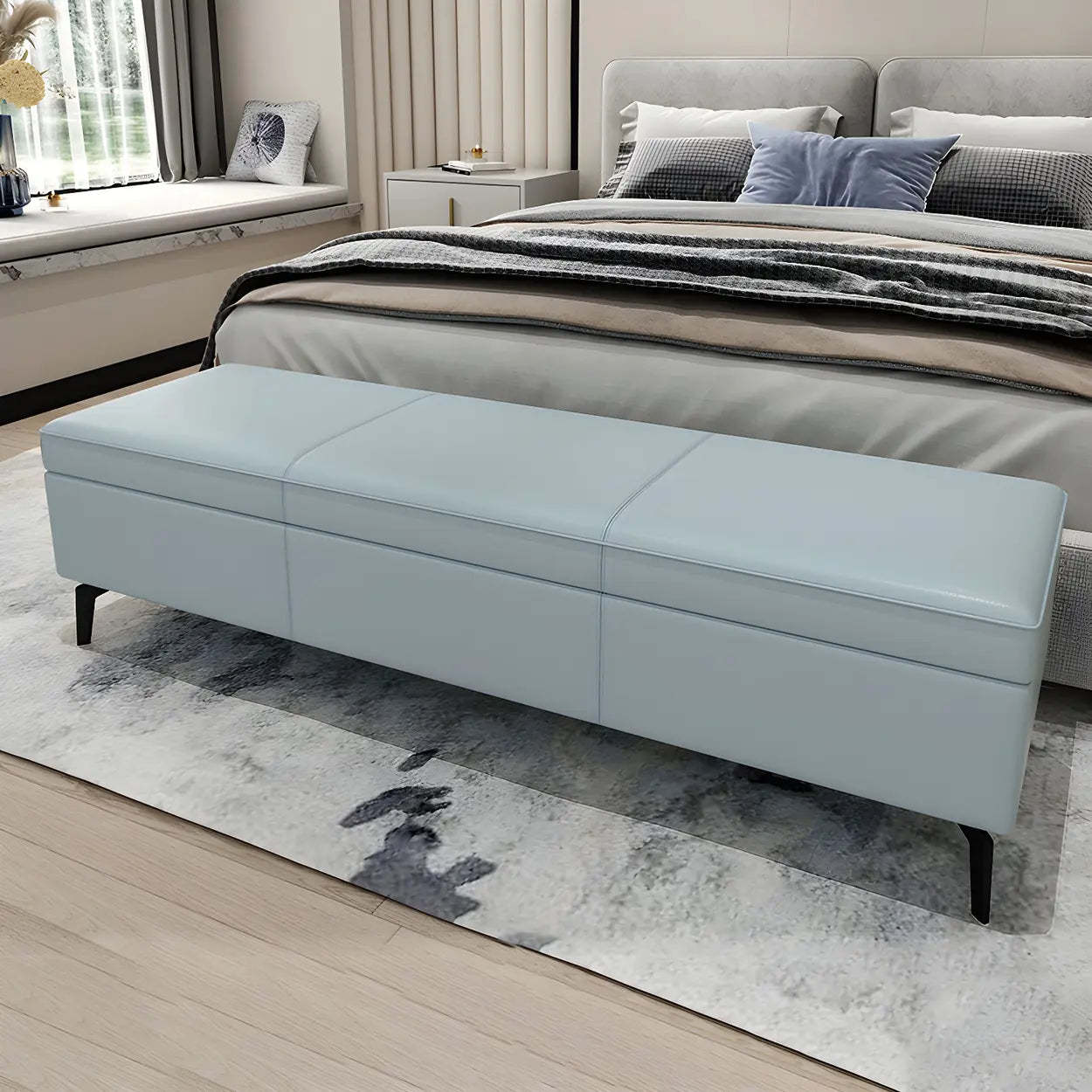 Light Gray Faux Leather Flip-Top Storage Bench — Light Gray