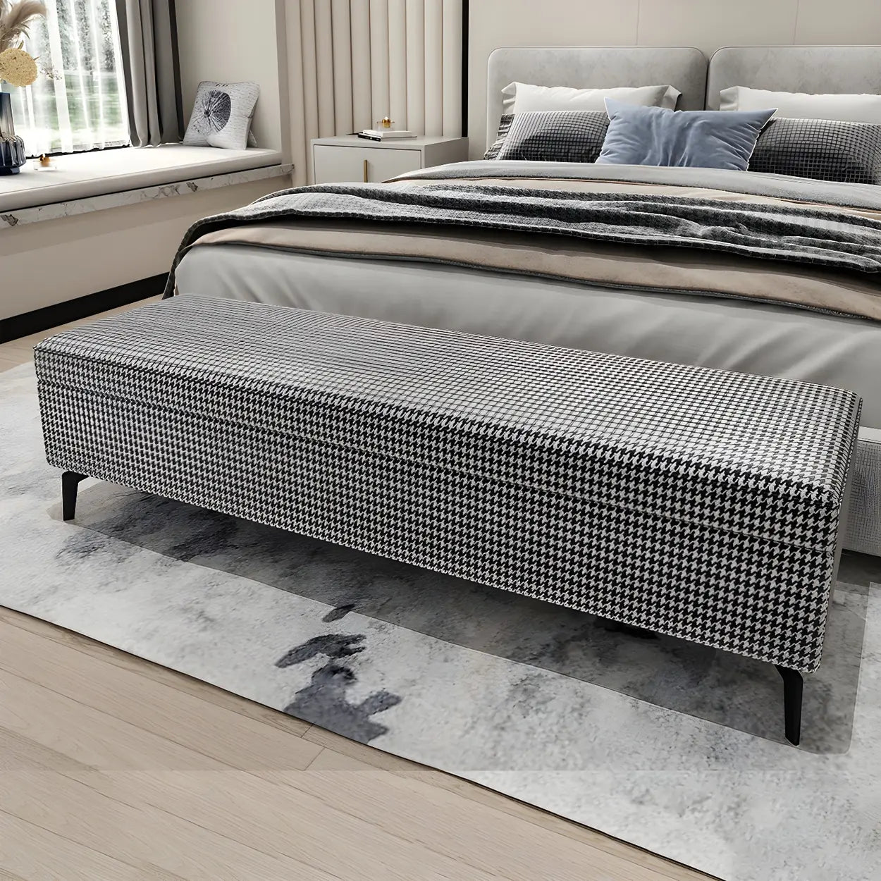 Light Gray Faux Leather Flip-Top Storage Bench — Khaki