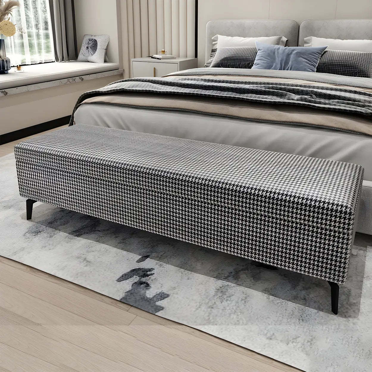 Light Gray Faux Leather Flip-Top Storage Bench — Khaki