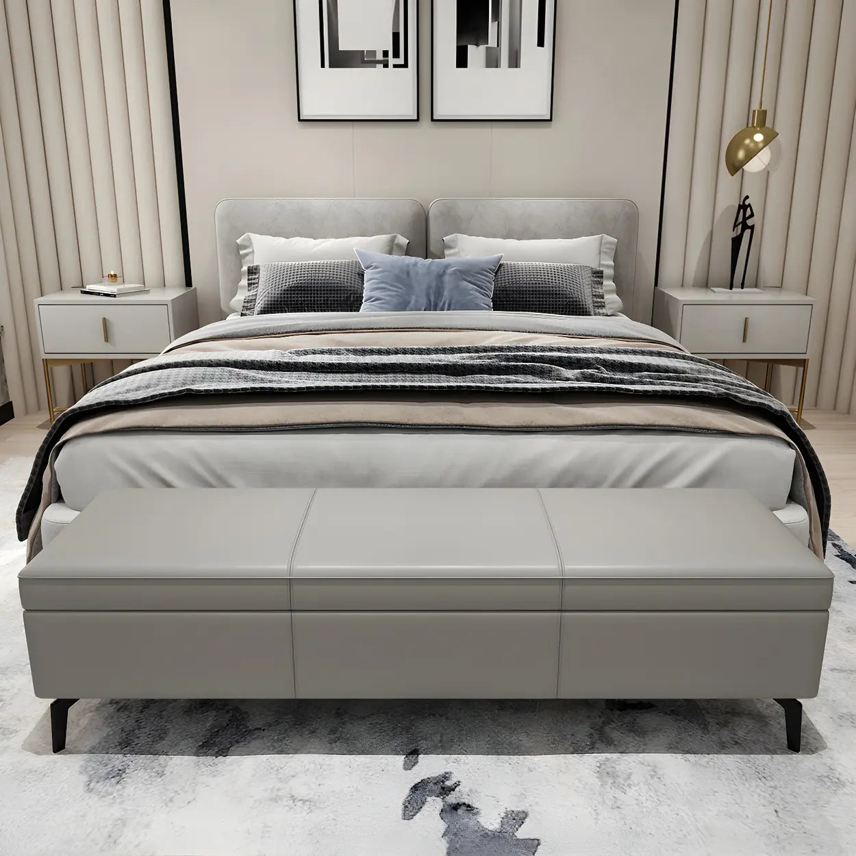 Light Gray Faux Leather Flip-Top Storage Bench — Blue