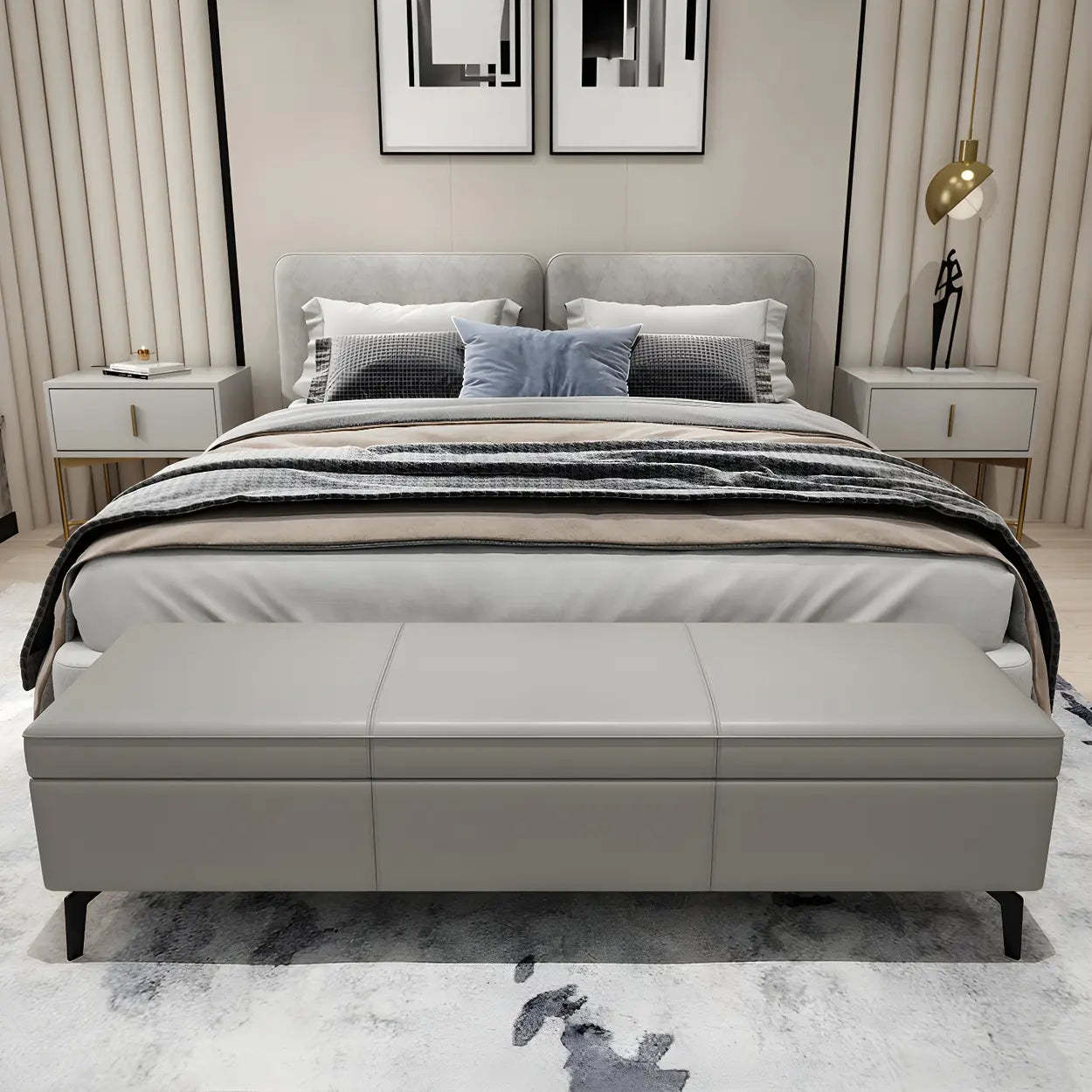 Light Gray Faux Leather Flip-Top Storage Bench — Blue