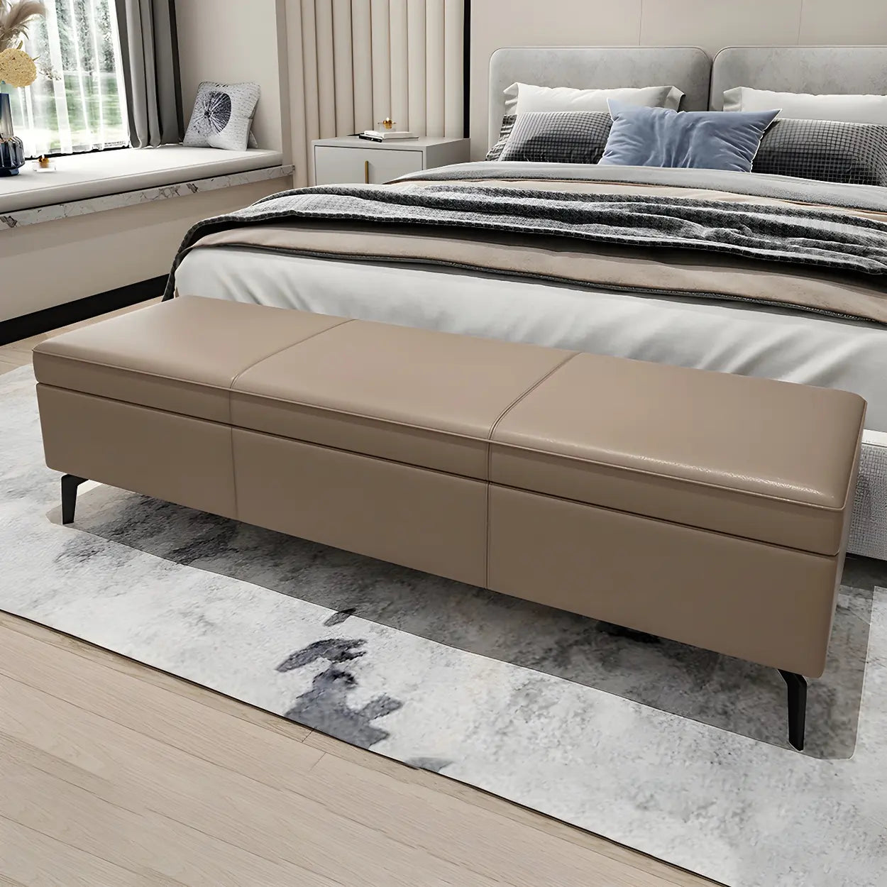 Light Gray Faux Leather Flip-Top Storage Bench — Orange