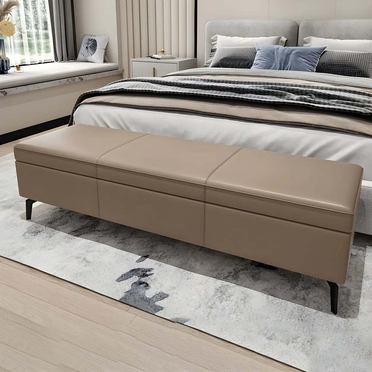 Light Gray Faux Leather Flip-Top Storage Bench — Orange
