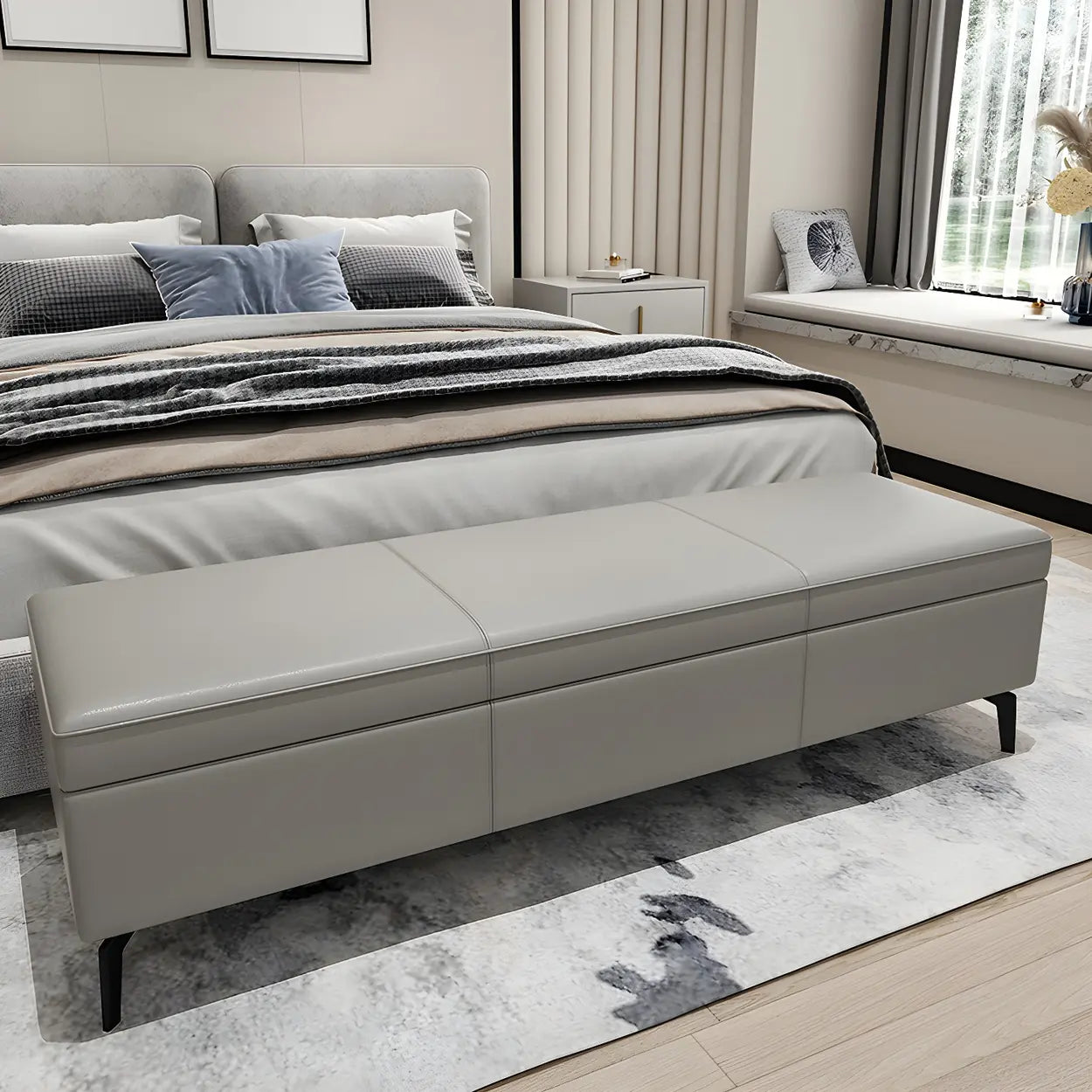 Light Gray Faux Leather Flip-Top Storage Bench — Light Gray