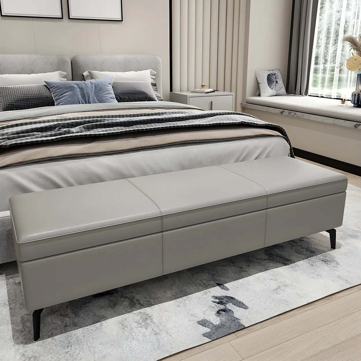 Light Gray Faux Leather Flip-Top Storage Bench — Light Gray