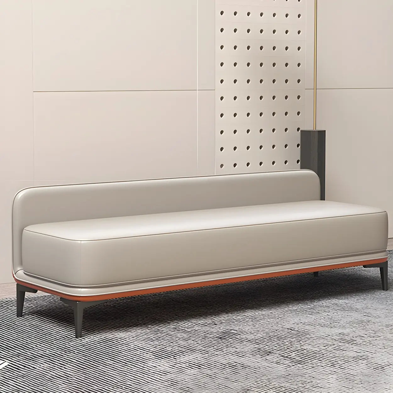 Light Gray Faux Leather Bedroom Bench — Orange