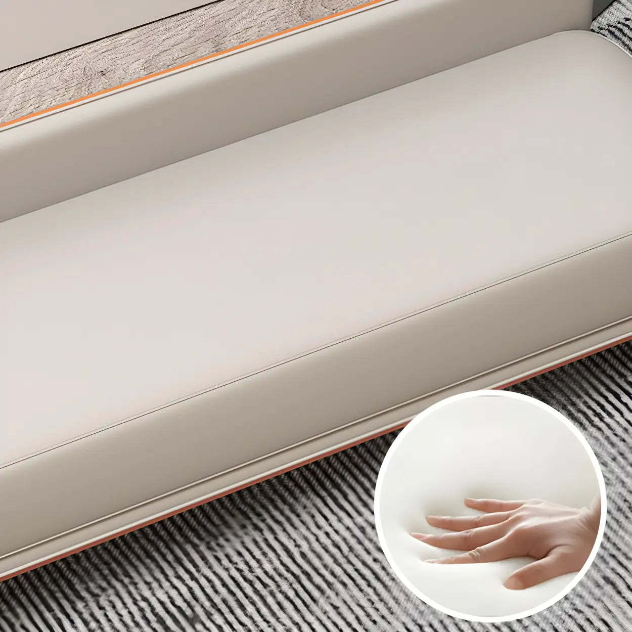Light Gray Faux Leather Bedroom Bench — Orange