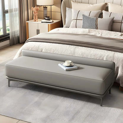 Light Gray Faux Leather Bedroom Bench — Dark Gray