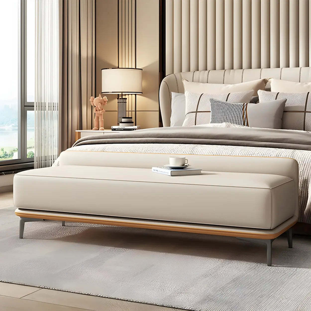 Light Gray Faux Leather Bedroom Bench — Light Gray