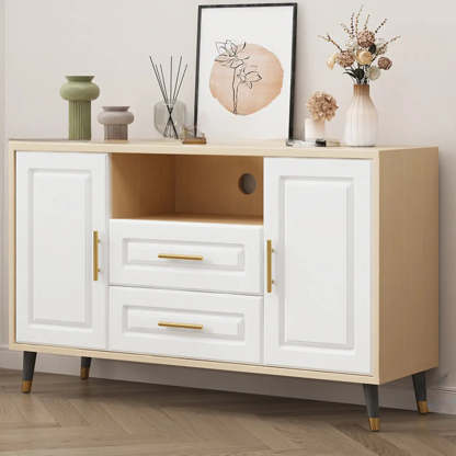 Light Walnut Wood Rectangular TV Stand with Drawers — Light Walnut / 2