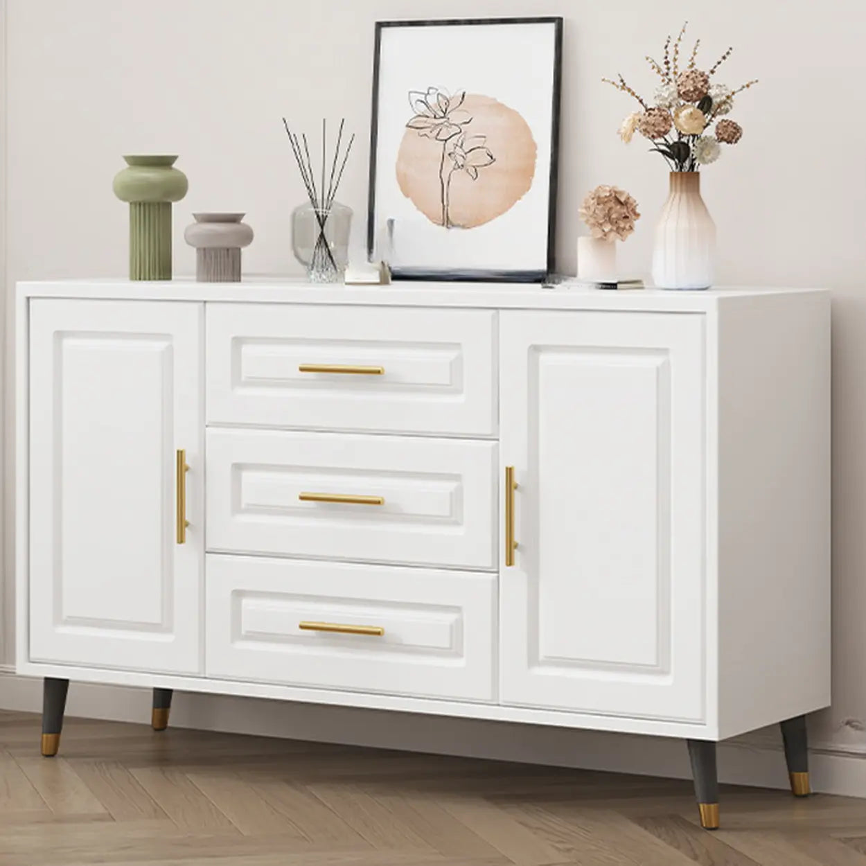 Light Walnut Wood Rectangular TV Stand with Drawers — Light Walnut / 3