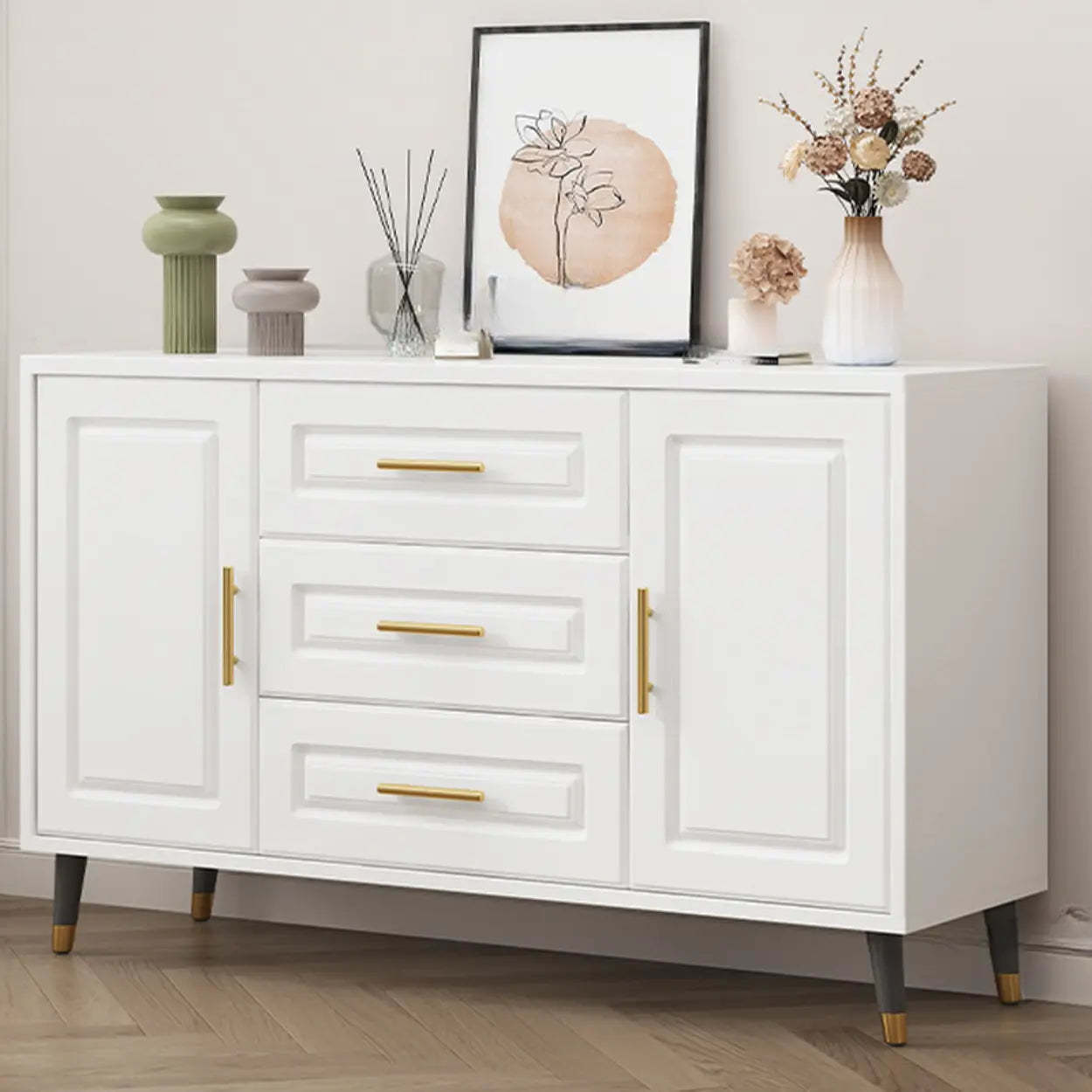 Light Walnut Wood Rectangular TV Stand with Drawers — Light Walnut / 3
