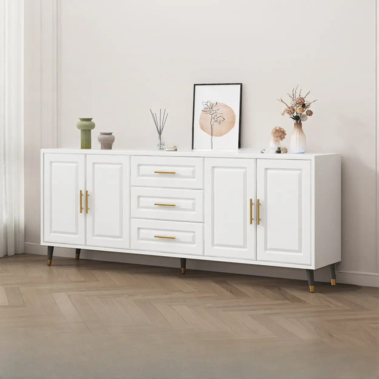 Light Walnut Wood Rectangular TV Stand with Drawers — Light Walnut / 2