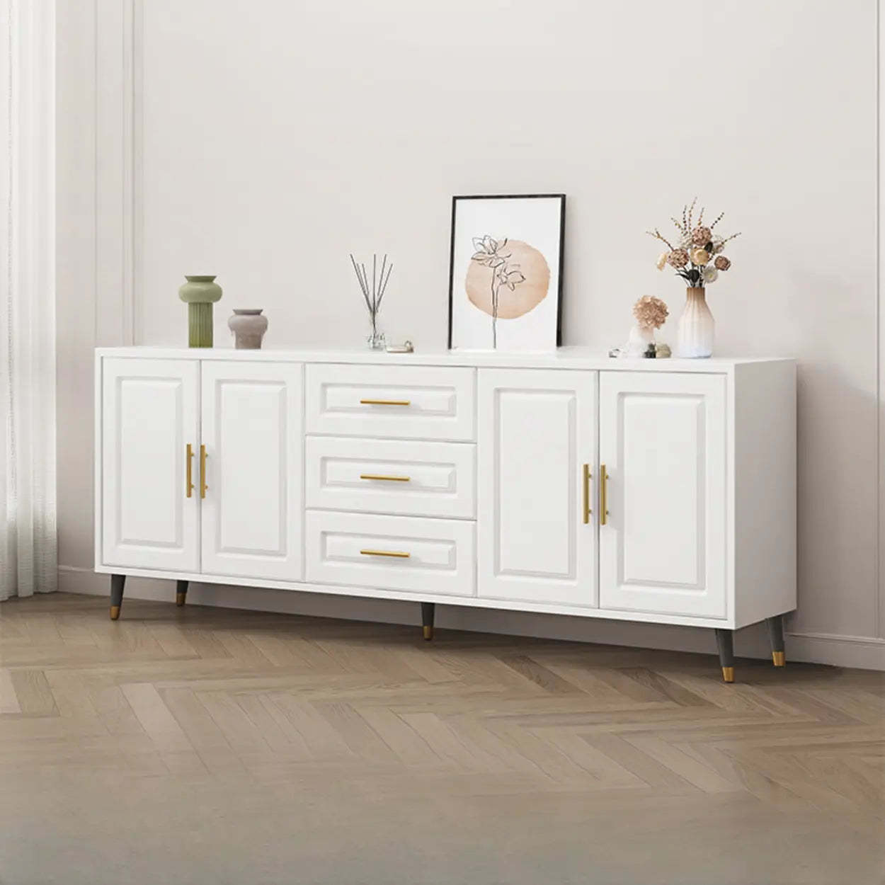 Light Walnut Wood Rectangular TV Stand with Drawers — Light Walnut / 2