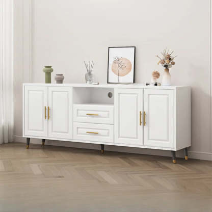 Light Walnut Wood Rectangular TV Stand with Drawers — Light Walnut / 3