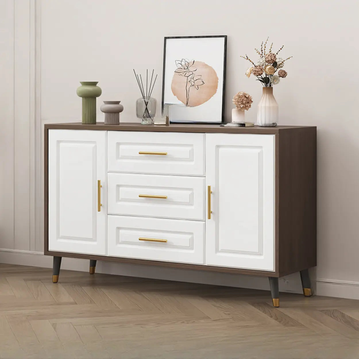 Light Walnut Wood Rectangular TV Stand with Drawers — Light Walnut / 3