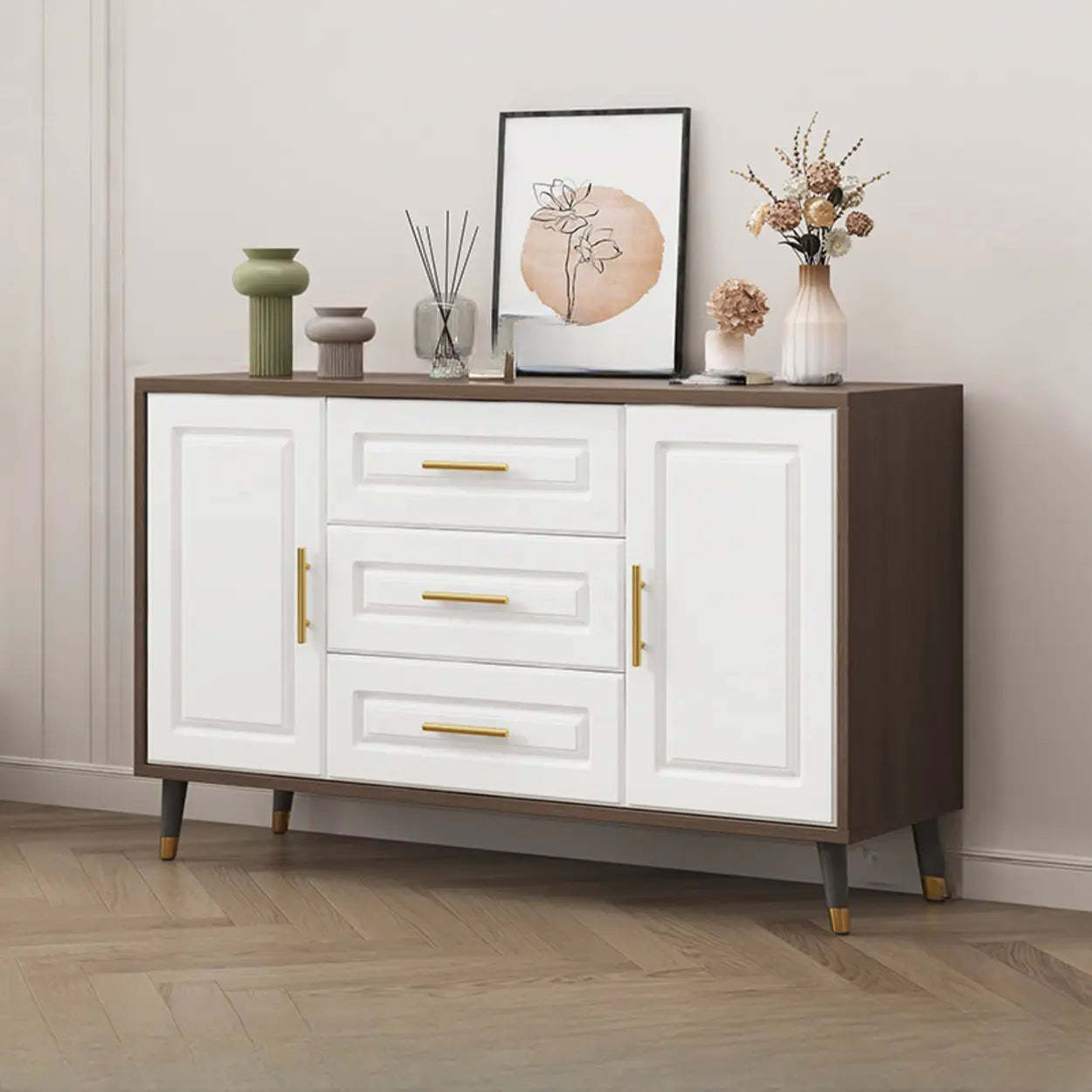 Light Walnut Wood Rectangular TV Stand with Drawers — Light Walnut / 3