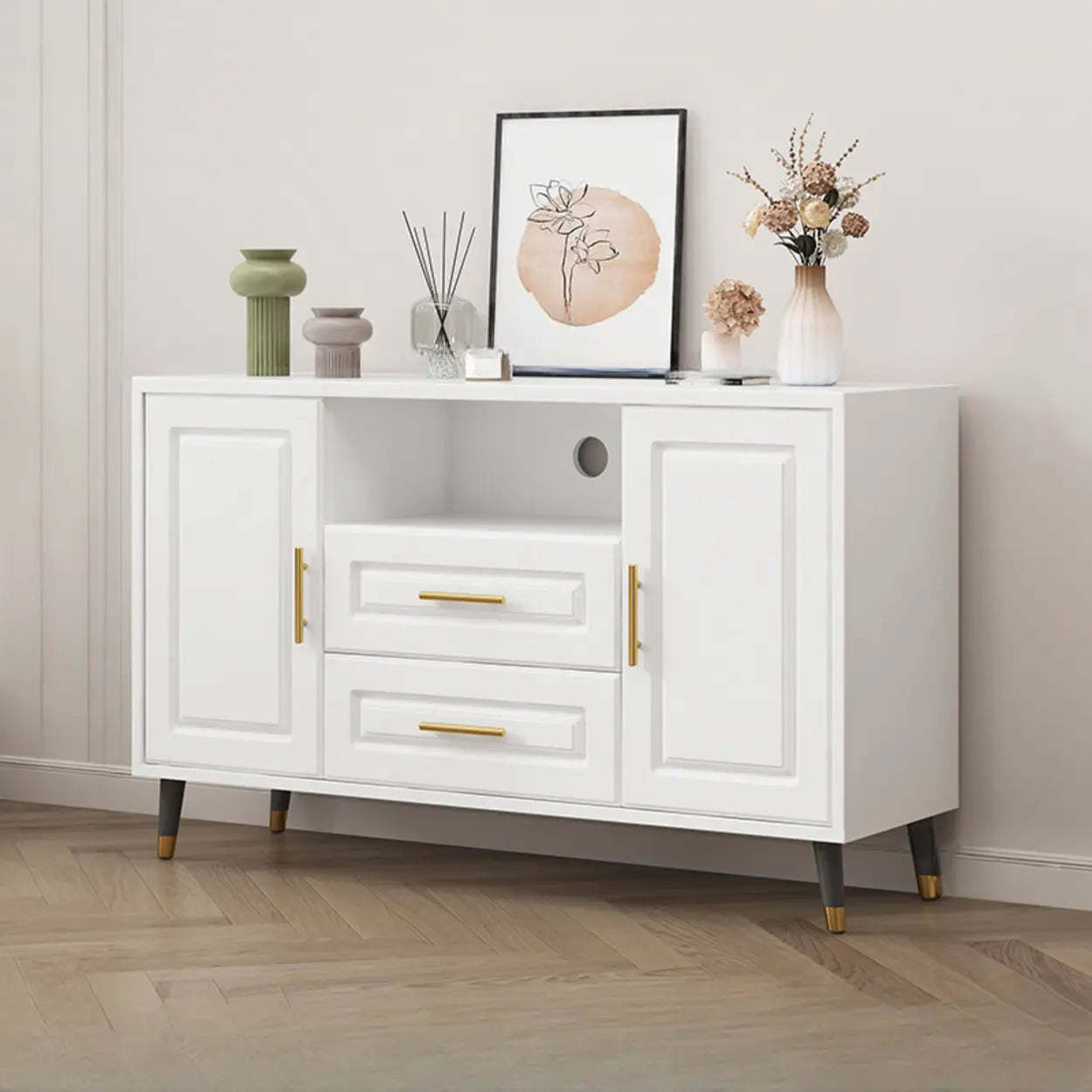 Light Walnut Wood Rectangular TV Stand with Drawers — Light Walnut / 2