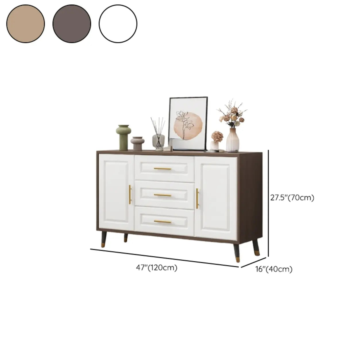 Light Walnut Wood Rectangular TV Stand with Drawers — Wooden Gray / 3