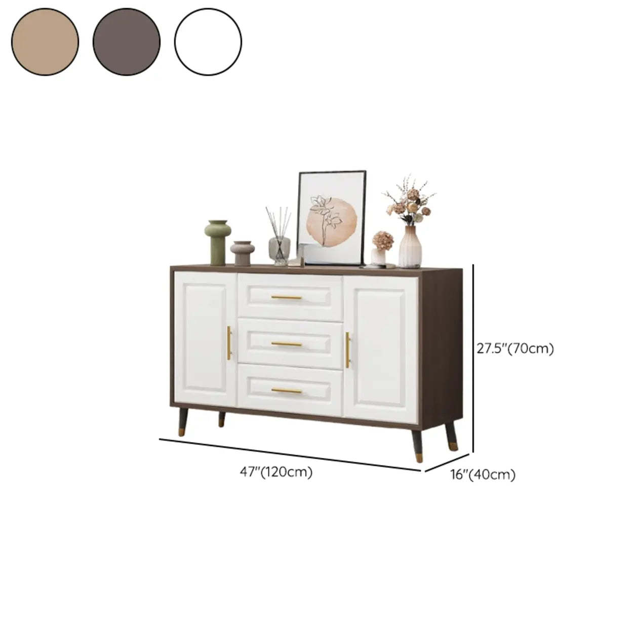 Light Walnut Wood Rectangular TV Stand with Drawers — Wooden Gray / 3