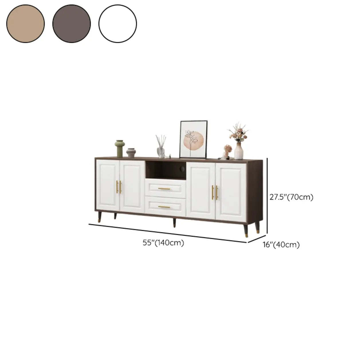Light Walnut Wood Rectangular TV Stand with Drawers — Wooden Gray / 2