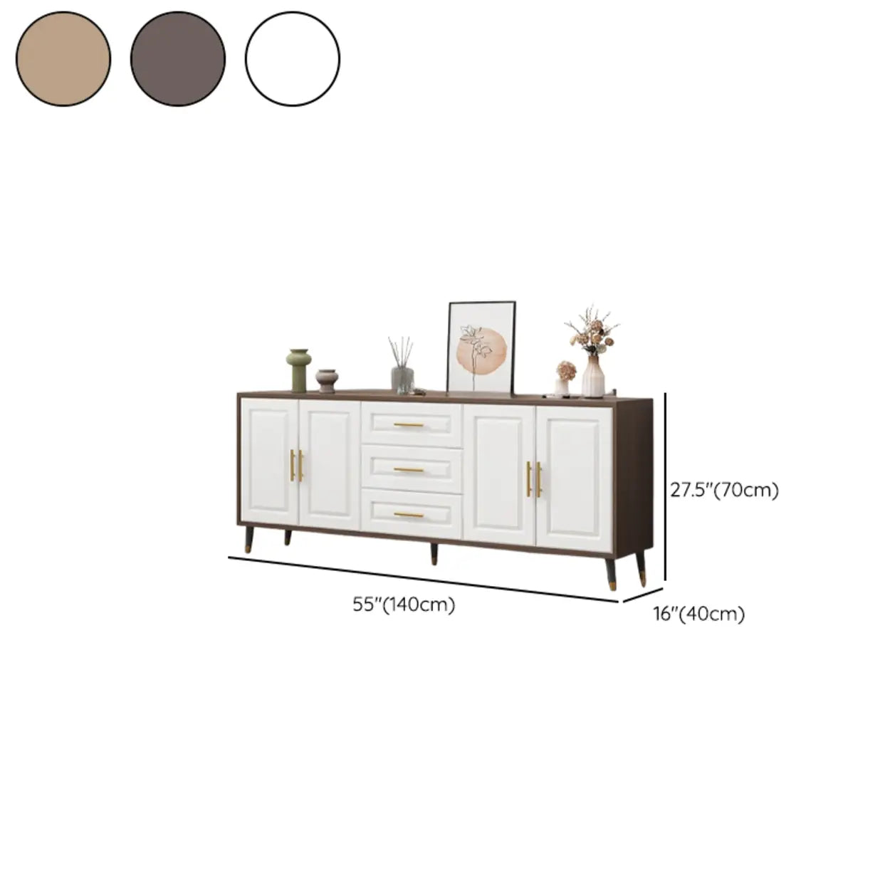 Light Walnut Wood Rectangular TV Stand with Drawers — Wooden Gray / 3