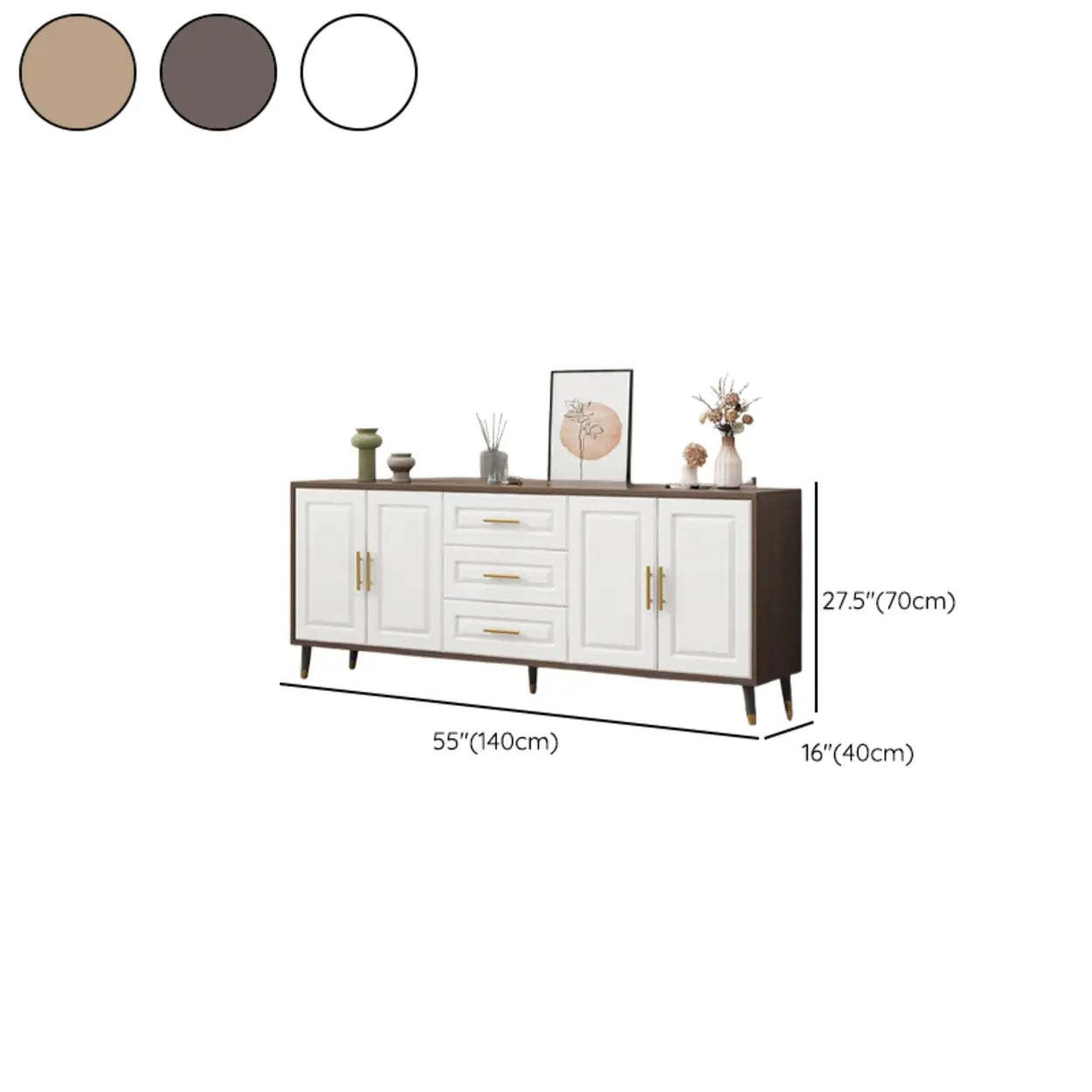 Light Walnut Wood Rectangular TV Stand with Drawers — Wooden Gray / 3
