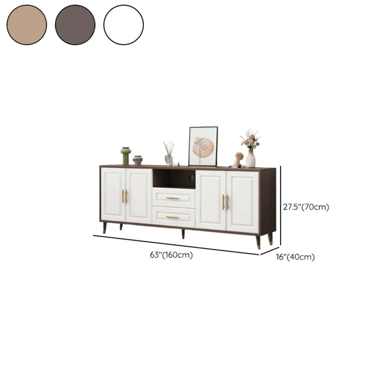 Light Walnut Wood Rectangular TV Stand with Drawers — Wooden Gray / 2