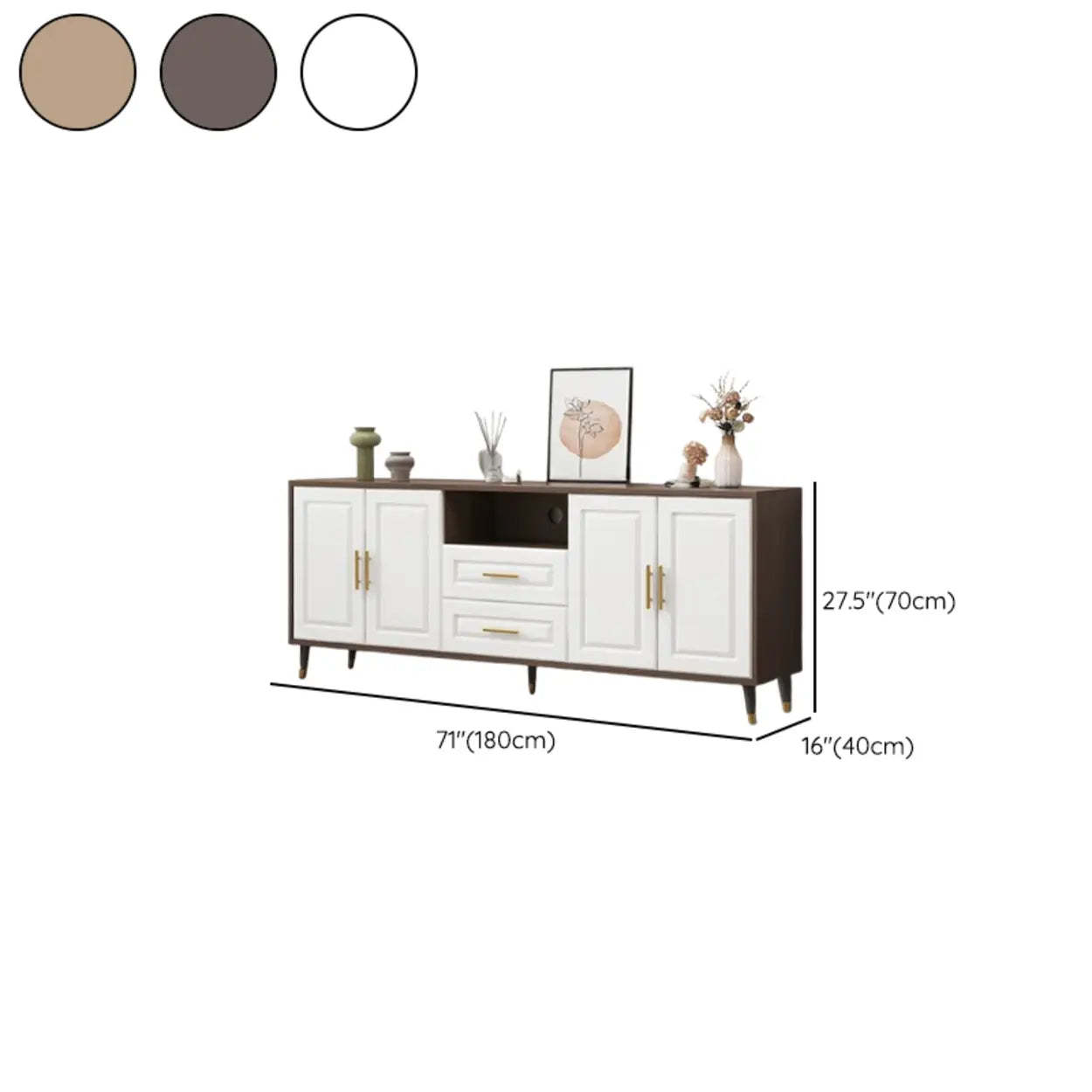 Light Walnut Wood Rectangular TV Stand with Drawers — Wooden Gray / 2