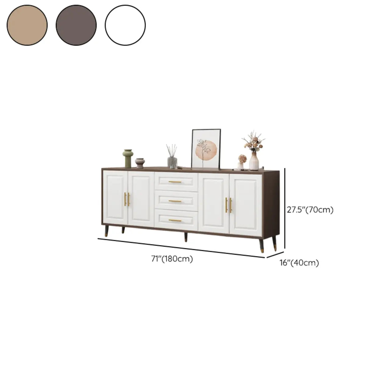Light Walnut Wood Rectangular TV Stand with Drawers — Wooden Gray / 3