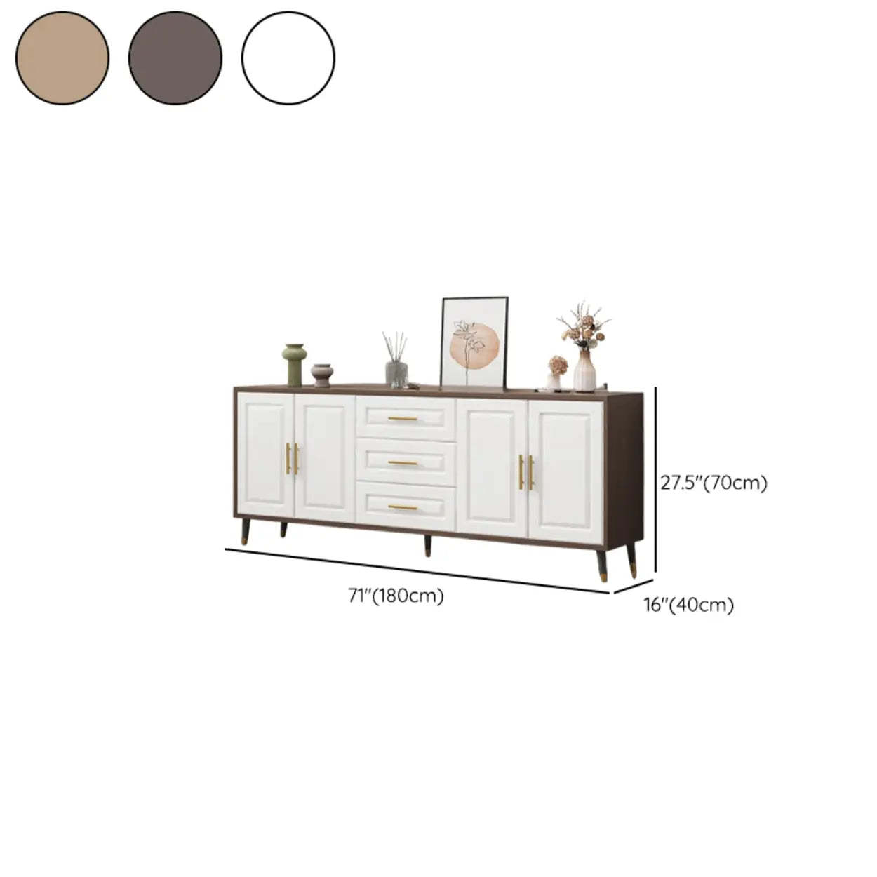 Light Walnut Wood Rectangular TV Stand with Drawers — Wooden Gray / 3