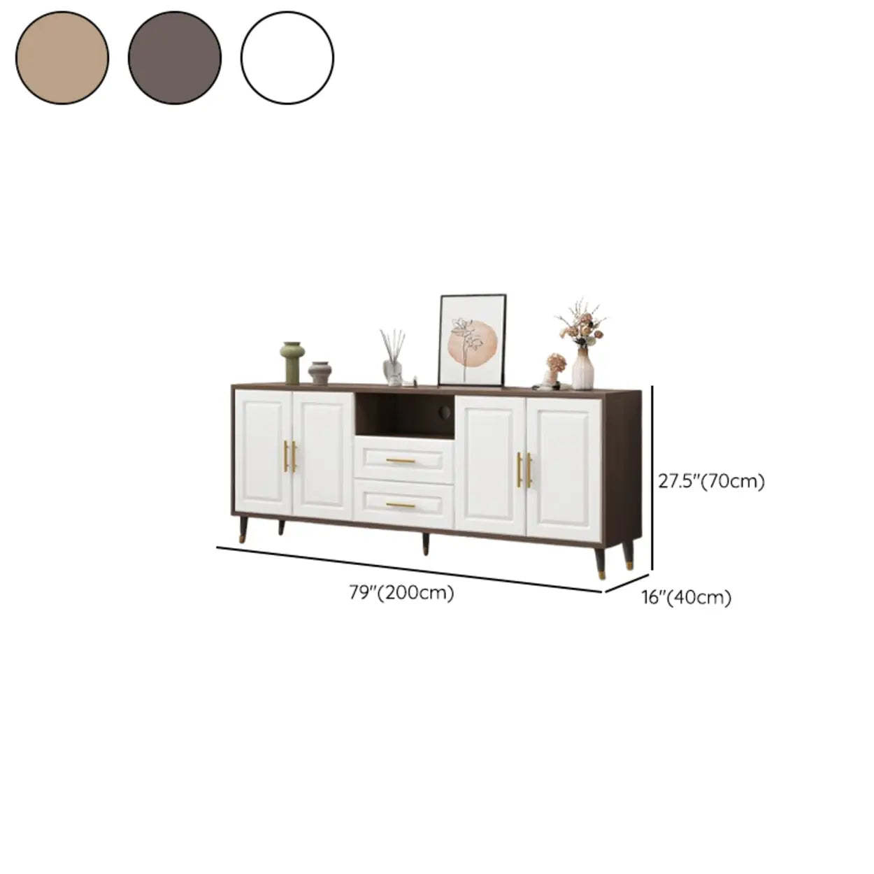 Light Walnut Wood Rectangular TV Stand with Drawers — Wooden Gray / 2